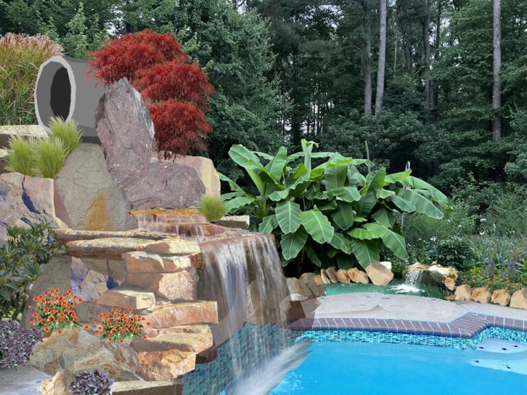 CAD showing landscaping hiding pool slide 768x576